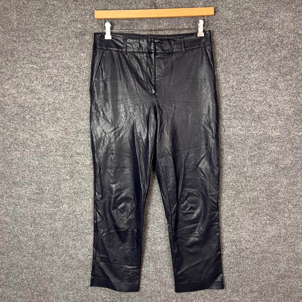 Commando Faux Leather Trousers Navy Blue High Rise Straight Leg Pants Size M